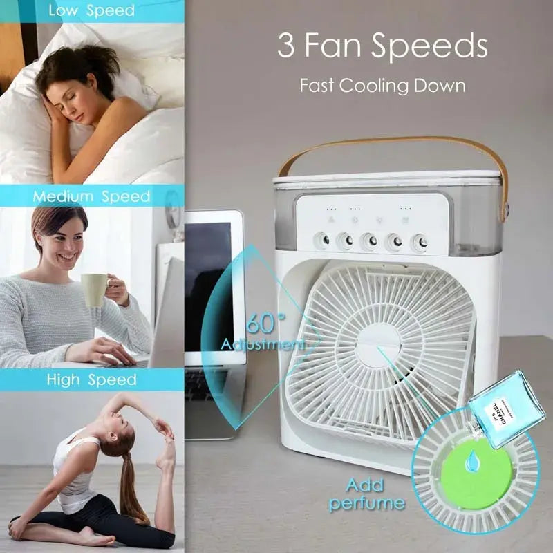 Portable Stand Fan and Air Cooler with Ice Cooling and Heat Dissipation