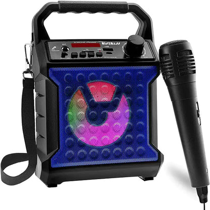 Risebass Portable Karaoke Machine with Microphone - Home Karaoke System with Party Lights for Kids and Adults - Rechargeable USB Speaker Set with FM Radio, SD/TF Card Support, and AUX-in.