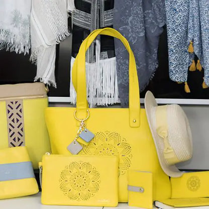 Sprout Leather Tote -Lemon.