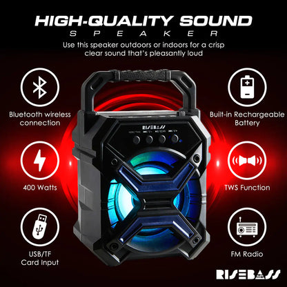 Portable Wireless Bluetooth Speaker with TWS Function - Rechargeable Bluetooth Speaker - LES flashing Lights.