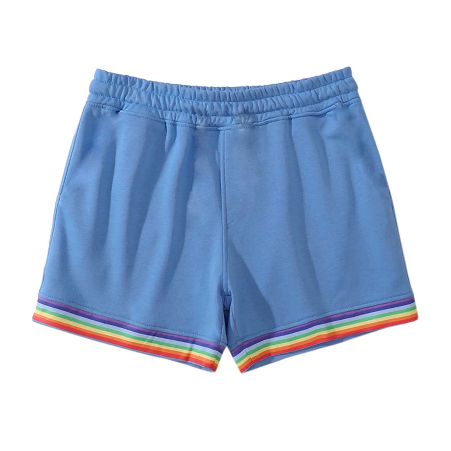 2024 Men's Rainbow Skinny Patchwork Gym Shorts Casual Streetwear Solid Color Knee Length Pants S-4XL Leisure Running Fitness.