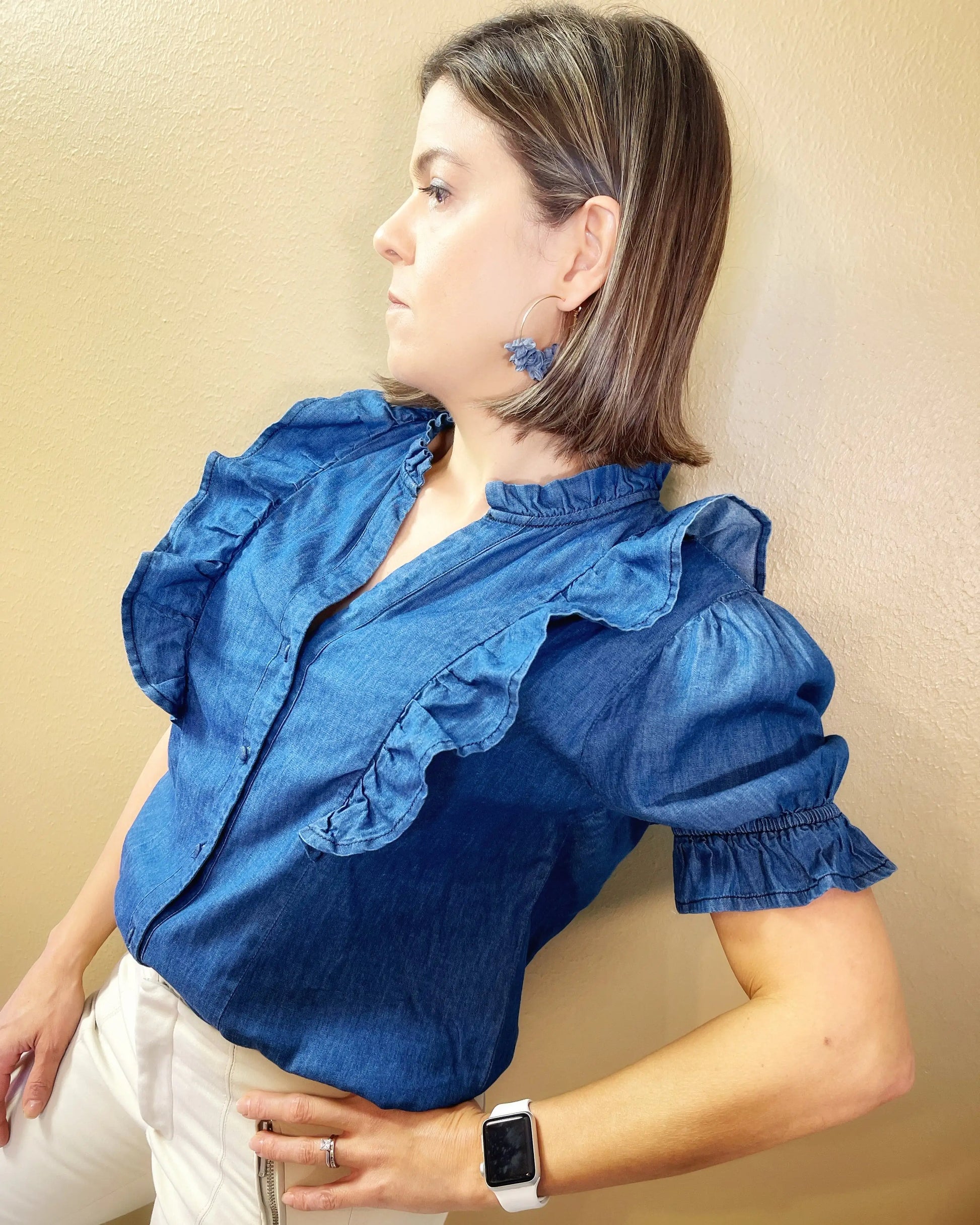 Ruffle Denim Top.