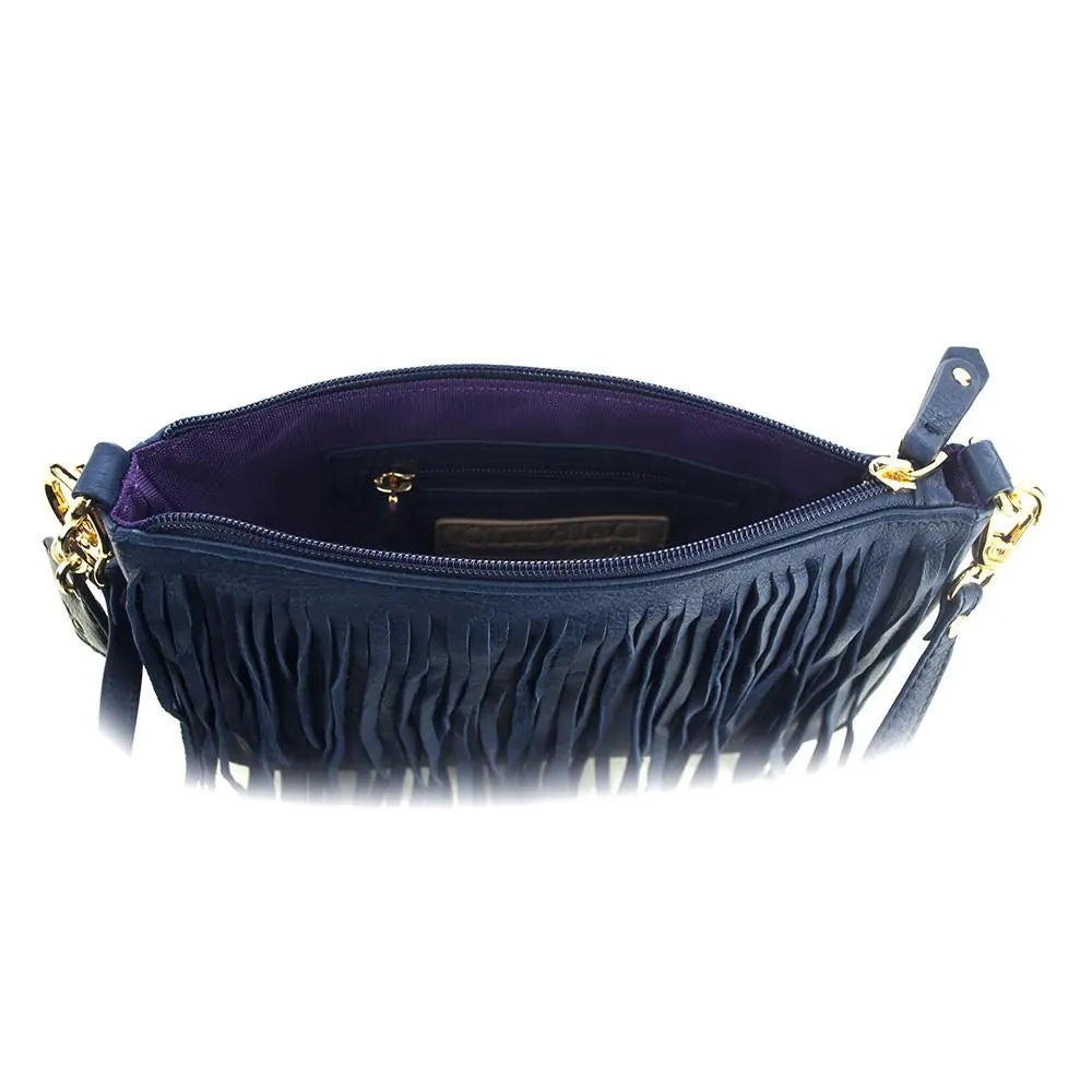 Willow Fringe Leather Handbag -Sapphire.