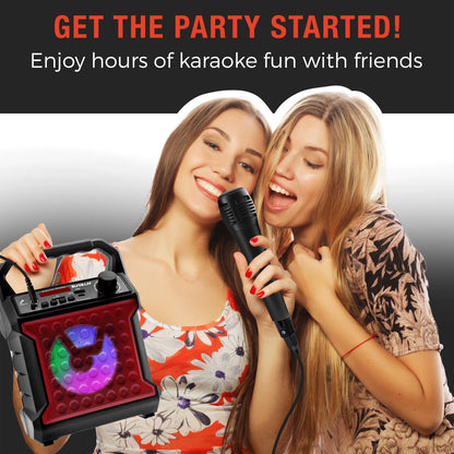 Risebass Portable Karaoke Machine with Microphone - Home Karaoke System with Party Lights for Kids and Adults - Rechargeable USB Speaker Set with FM Radio, SD/TF Card Support, and AUX-in.